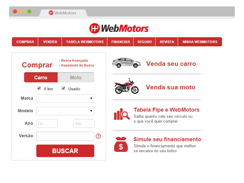 página principal do site webmotors